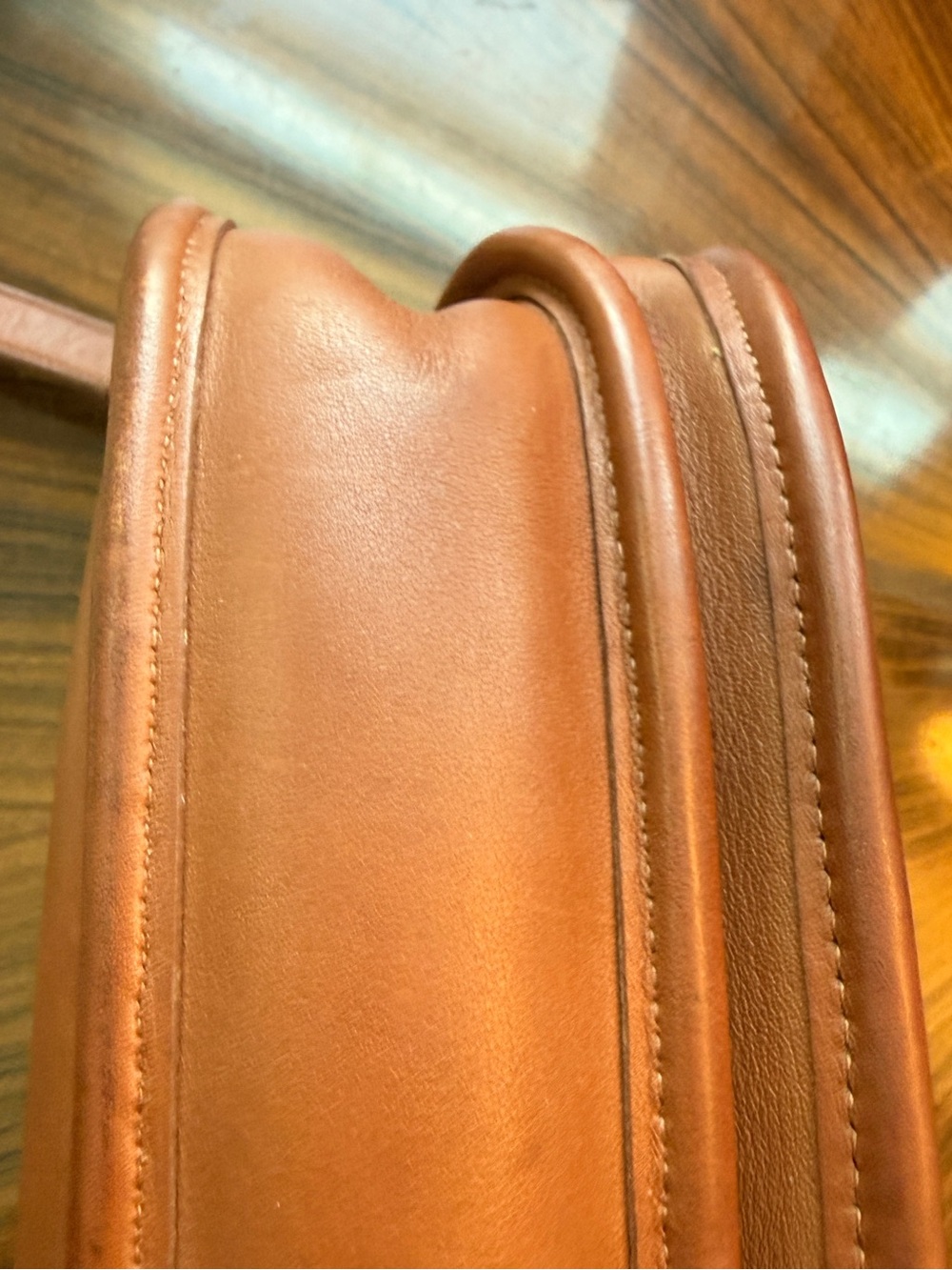 Vintage Coach 90´s Cognac Brown Leather Saddle Crossbody Bag Brass Hardware - Picture 4 of 14